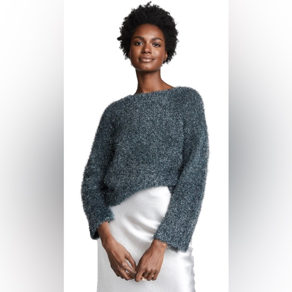 Sparkly Vince Boxy Metallic Knit Sweater In Mineral Stone